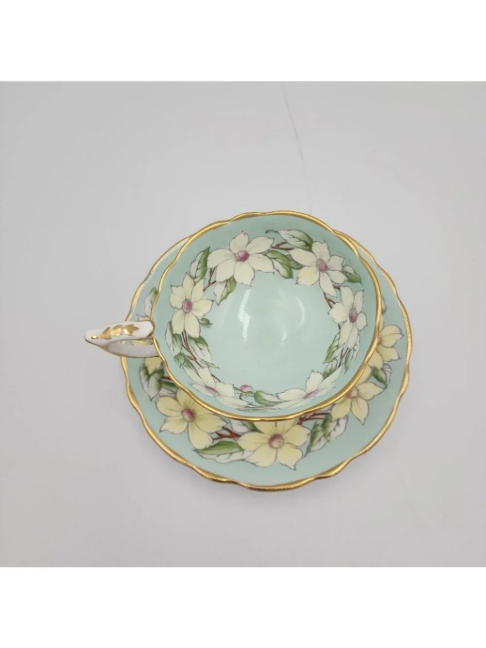 Vintage Royal Stafford English Bone China Gold Gilt Dog-Wood Tea Cup Saucer